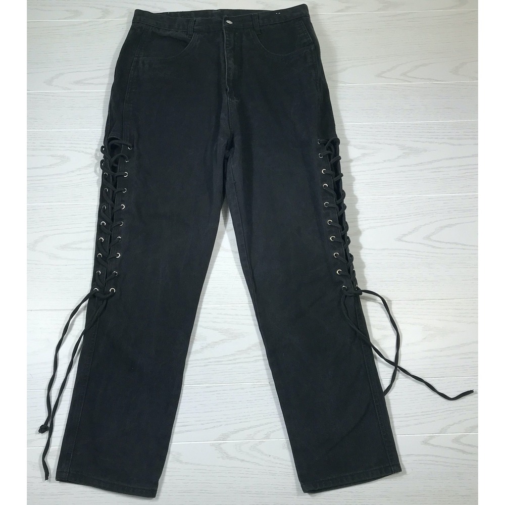 Vintage Zanadi Jeans Womens 16 Black Lace Up Corset Goth Grunge Biker Y2K 90s